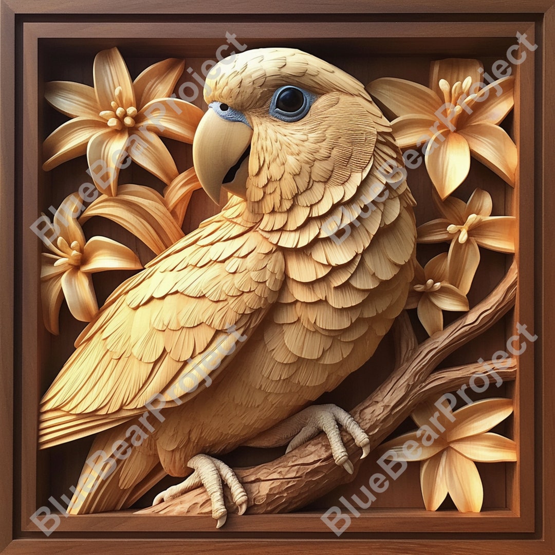 View of Parrot PNG, Laser Engrave, Burn PNG, File Ready for Engraving on Wood ...