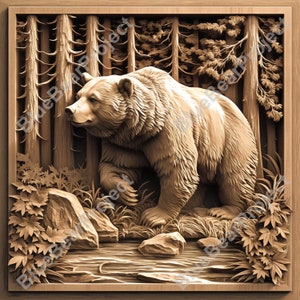 Grizzly Bear Laser Engrave File, Wildlife Animal PNG for Wood and Slate, CO2 and Diode Laser ready, Digital Download, glowforge Lightburn v2