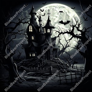 Haunted House PNG, Laser Engrave, Burn PNG, file ready for engraving on slate, 3D Illusion, Digital file, Lightburn, horror art halloween v3