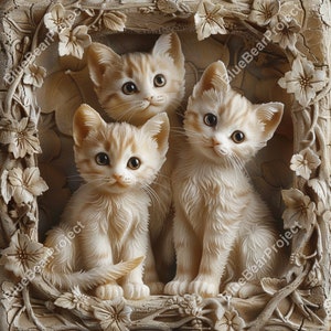 Cute cats family | Laser Engrave Burn PNG | PNG file ready for engraving on wood and slate | 3D Illusion | Digital File Lightburn, Glowforge