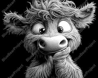 Cute and crazy Highland cow PNG, digital file, Laser Engrave File, Slate coaster, PNG for laser engraving on slate, CO2, xtool, glowforge