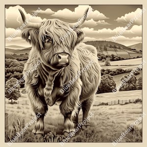 Highland Cow PNG, Laser Engrave Burn PNG, ready for engraving on wood and slate, 3D Illusion, Wall art, Digital File, lightburn, xtool v5