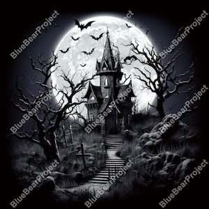 Haunted House PNG, Laser Engrave, Burn PNG, file ready for engraving on slate, 3D Illusion, Digital file, Lightburn, horror art halloween v4