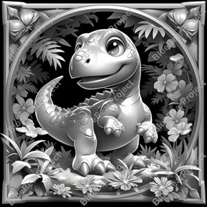 Cute baby dinosaur PNG, digital file, Laser Engrave PNG file for laser engraving on slate and wood,  xtoo, glowforge, lightburn, wildlife v1