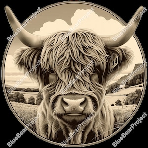 Highland Cow PNG, Laser Engrave Burn PNG, ready for engraving on wood and slate, 3D Illusion, Wall art, Digital File, lightburn, xtool, v3