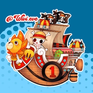 Op de afbeelding: Een cartoon illustratie van een piratenschip met een leeuwenfiguur en het nummer 1. Het schip heeft rode en bruine accenten, met een vlag met doodshoofd en botten. De tekst "@Wivi.eve" staat in de linkerbovenhoek, tegen een blauwe achtergrond.