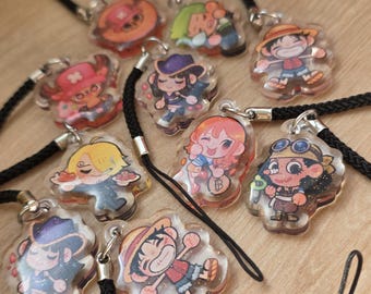 One Piece telefoonhanger met glitter epoxy / Mysterieuze One Piece sleutelhanger / Going Merry Shaker sleutelhanger