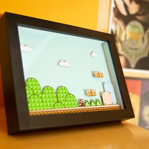 Super Mario Bros. Kleine 3D-Schattenbox mit geschichtetem Design / Videospiel-Diorama-Dekoration