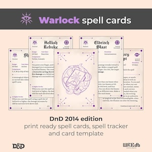 DnD Warlock Spell Cards 2014, Fillable form and Spell Tracker (Digital Download)