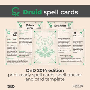 Cartas de magia DnD Drudi 2014 | Baixar cartas de magia DnD em PDF | Formulário preenchível DnD | Cartas de magia personalizadas DnD | Rastreador de magias DnD Druid