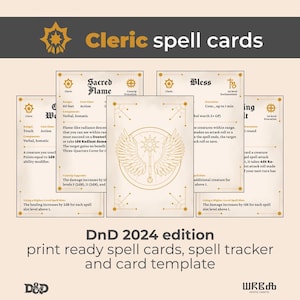 DnD Cleric-spreukkaarten 2024 | DnD-spreukkaarten download pdf | Invulbaar formulier voor DnD | Aangepaste DnD-spreukenkaarten | Spellingtracker van DnD Cleric