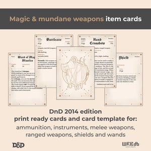 Cartes d'objets d'armes magiques et banales du D&D | Téléchargez et imprimez les fiches produits | Formulaire à remplir | D&D 2014