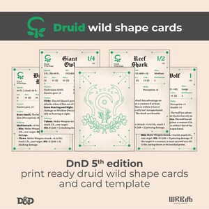 5e Dnd Wild Shape Cards Etsy