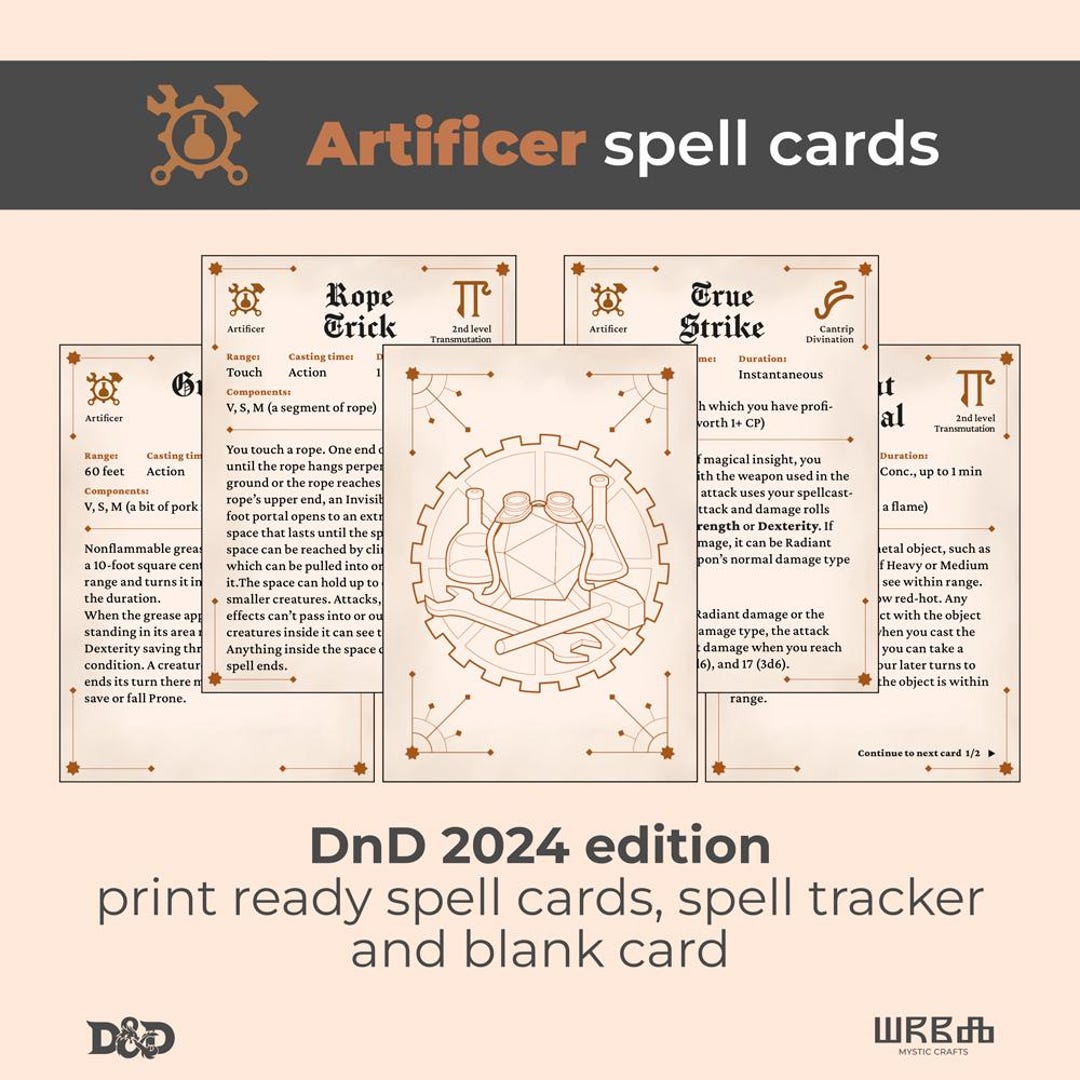Dnd Artificer Spell Cards 2024, Blank Card, Print Friendly, and Spell ...