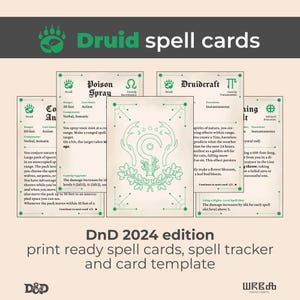 DnD Drudi Zauberkarten 2024 | DnD Zauberkarten | DnD ausfüllbares Formular | D&D benutzerdefinierte Zauberkarten | D&D Druide Zauber Tracker
