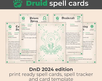 DnD Druid Spell Cards 2024, blanco kaart, spreukentracker, printvriendelijk (digitale download)