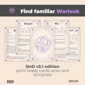 DnD Trova Warlock Familiare / Scarica e stampa carte bestie / Modulo compilabile / Dungeons & Dragons 2014 / DnD versione 5.1