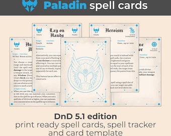DnD Paladin Spell Cards 2014, Blank card and Spell Tracker (Digital Download)