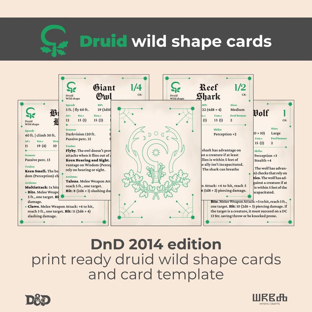 Dnd Druid Wild Shape Cards 2014, Blank Cards (digital Download) Etsy