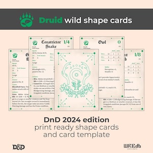 Cartas de forma salvaje de Druida DnD 2024 / Descargar e imprimir cartas de forma salvaje / Formulario rellenable / Forma salvaje DnD en PDF
