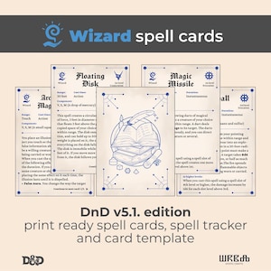 Cartas de magia do DnD Wizard | Baixe e imprima cartas de magia | Formulário preenchível | Dungeons & Dragons 5.1.e | Rastreador de magias do DnD Wizard