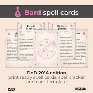 Cartas de hechizo de Bardo DnD 2014 / Descargar cartas de hechizo de Bardo DnD en PDF / Formulario rellenable de DnD / Cartas de hechizo personalizadas de DnD / Rastreador de hechizos de Bardo DnD