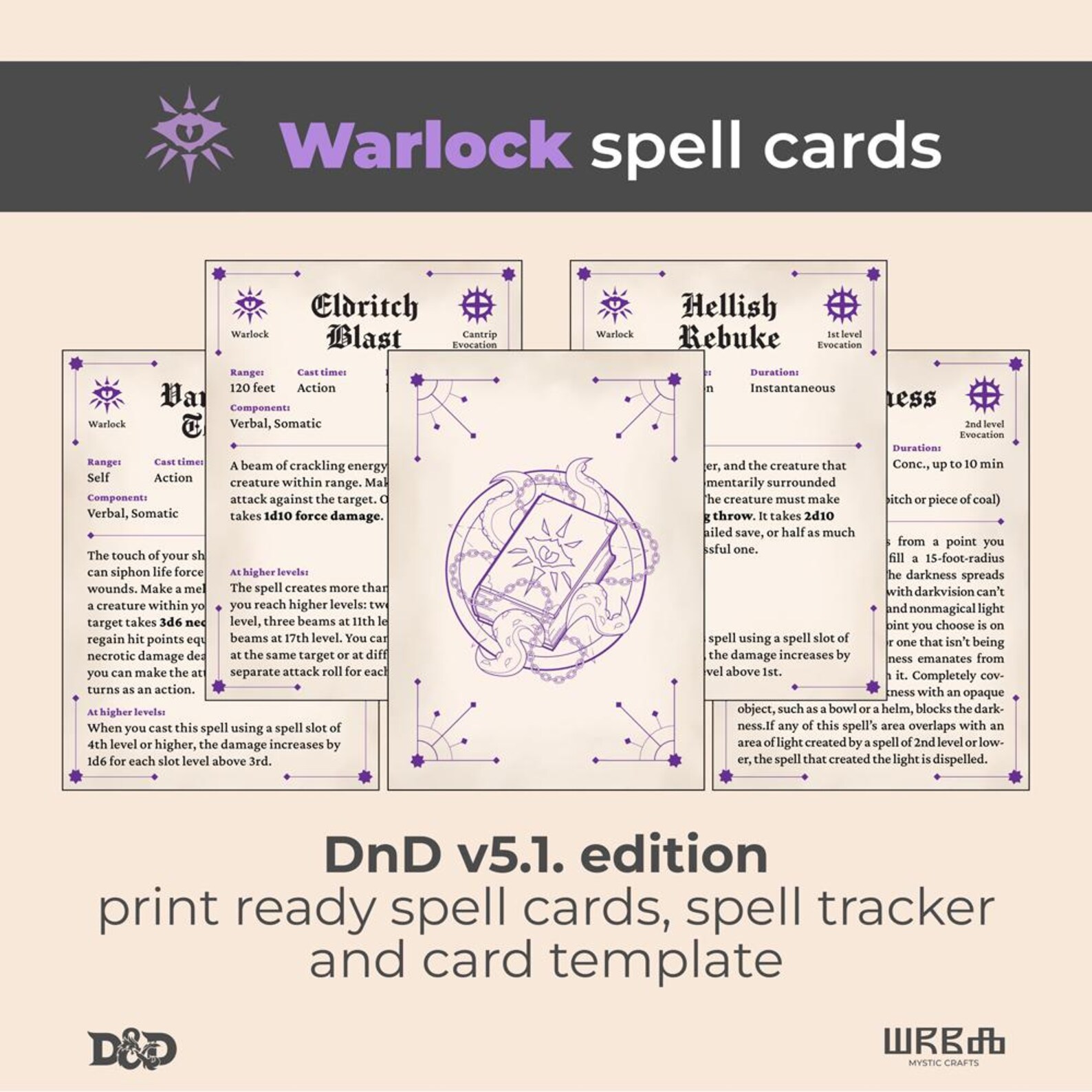 Dnd Warlock Spell Cards | Download and Print Spell Cards | Fillable ...