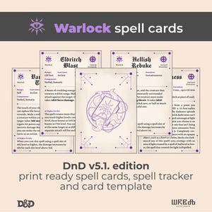 DnD Warlock-spreukkaarten 2014 | DnD-spreukkaarten download pdf | Invulbaar formulier voor DnD | Aangepaste DnD-spreukenkaarten | Spellingtracker van DnD Warlock