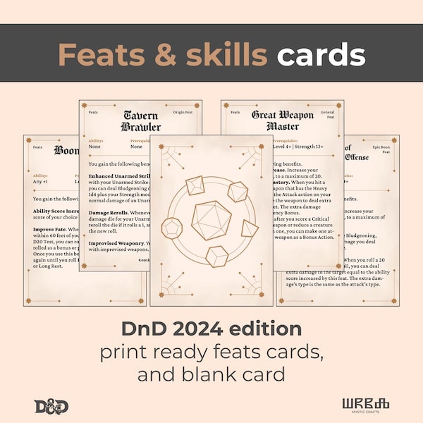 Karty DnD Feats and Boons 2024 i pusta karta (do pobrania cyfrowego)
