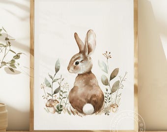 Woodland Bunny Nursery Print - Rabbit Wall Art - Kids Room Animal Decor (Digital Download)