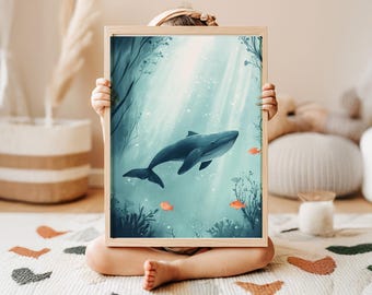 Whale Nursery Print: Calming Ocean Sea Life Art (Digital Download)