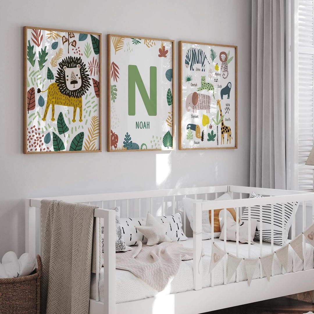 Custom Jungle Nursery Wall Art, Custom Name Safari Set of 3 Prints ...