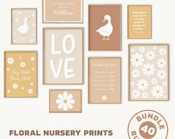 Boho Nursery Gallery Wall Art: Daisy, Goose Prints (Instant Download)