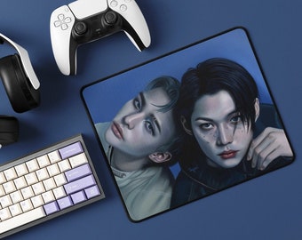 Podkładka pod mysz Kpop av fanartem Stray Kids Hyunjin och Felix, antypoślizgowa podkładka pod mysz do gier
