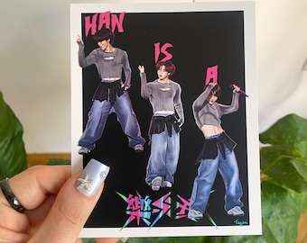 Stray Kids Han Jisung art print, Skz Rock-Star Era Stage Outfit, kpop wall art, skz fanart poster