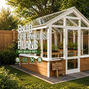 Plans de serre en bois 8 x 10, plan de jardin PDF, agriculture en appentis (téléchargement instantané)