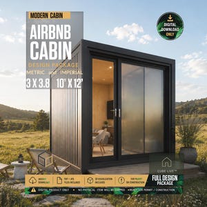 Airbnb Cabin Plans PDF | Modern Tiny Home Blueprint | DIY Construction Package | Metric + Imperial