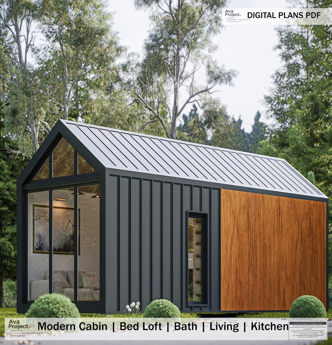 32ft Modern Cabin House Plans PDF | Tiny Home With Loft | 2 Bedroom ...