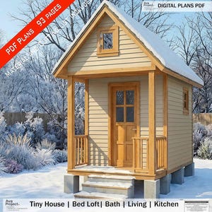 8x8 Tiny House Construction Plans | 1 Bed Modern Cabin Plan | Full Tiny Home Floor Plans