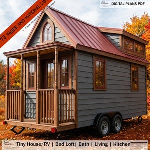 Planos de minicasa de 20 pies / 1 dormitorio, baño y altillo / Planos para autocaravana, plano de construcción completo