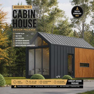 21ft Modern Cabin Plans PDF | Tiny House plan with Loft | Prefab Design | Concept