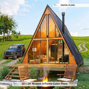 Modern A-Frame Cabin Plans: Small House Design, 384 Sq Ft | Full Tiny Home Plan