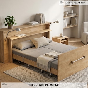 Planos para cama de furgoneta escandinava / Planos para cama de listones extraíble de furgoneta camper (hágalo usted mismo) / Plano de carpintería para convertir un banco en cama (descarga en PDF)