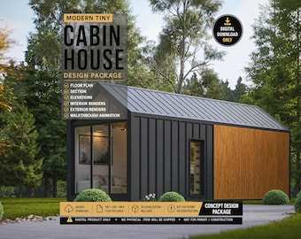 Planta de cabana moderna de 9,75 m em PDF | Projeto de casa pequena | Design com 2 quartos (Digital)