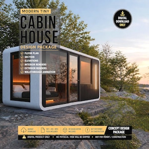 Progetti per piccola cabina moderna di 3,5x2,4 piedi / Design prefabbricato Apple / Casa minuscola in PDF