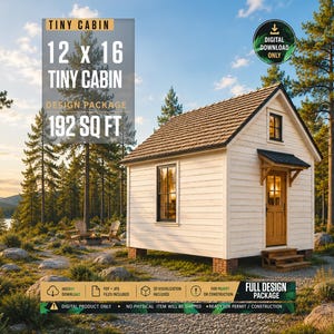 12x16 Cabin Plans PDF | Tiny House with Loft Blueprint | DIY Off Grid Build Plan