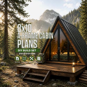 Plans de cabane avec cadre en A 8 x 10 avec porche, plan de petite maison | Paquet de construction de bricolage