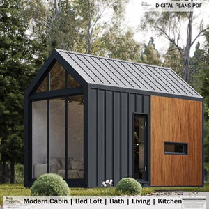21ft Modern Cabin House Plans PDF | Tiny Home with Loft | Minimalist Design