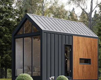 Planos de cabaña moderna de 21 pies en PDF / Casa pequeña con altillo / Diseño de cabaña prefabricada