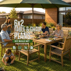 Outdoor Dining Set, 11-Foot Table Plans, 6 Chairs plan, Backyard Woodwork